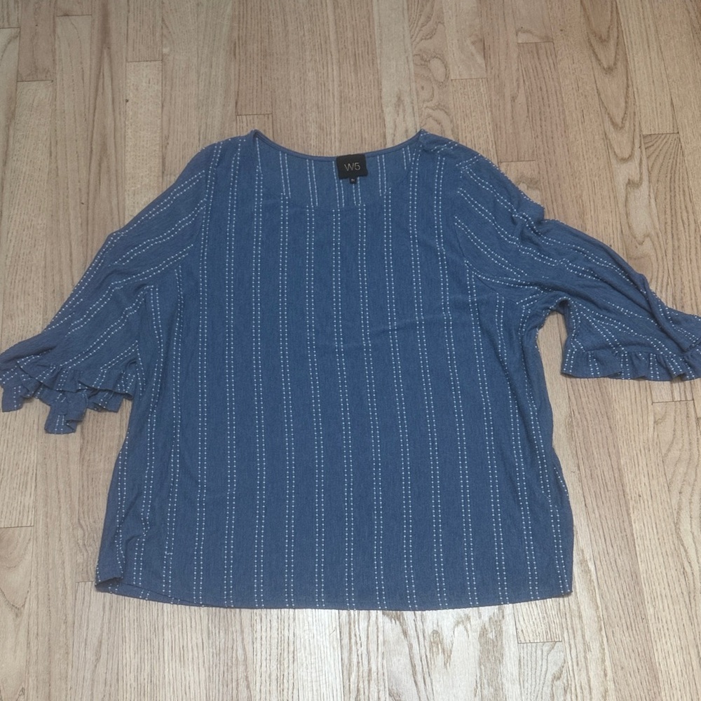Blue Striped Blouse with Ruffle Sleeves